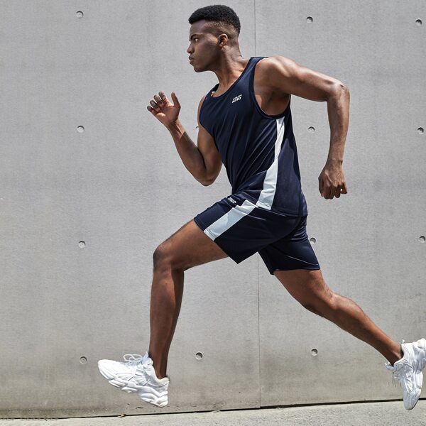 

Men Letter Graphic Tank Top & Track Shorts Set, Navy blue