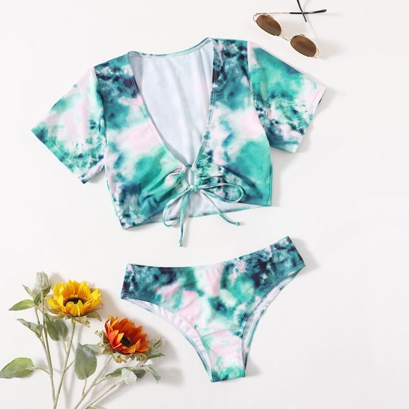 

Tie Dye Drawstring Decor Bikini Swimsuit, Multicolor