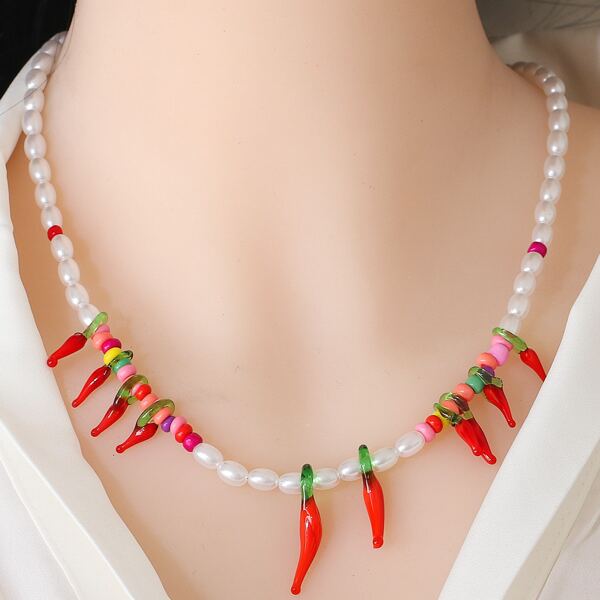 

Faux Pearl Decor Necklace, Multicolor