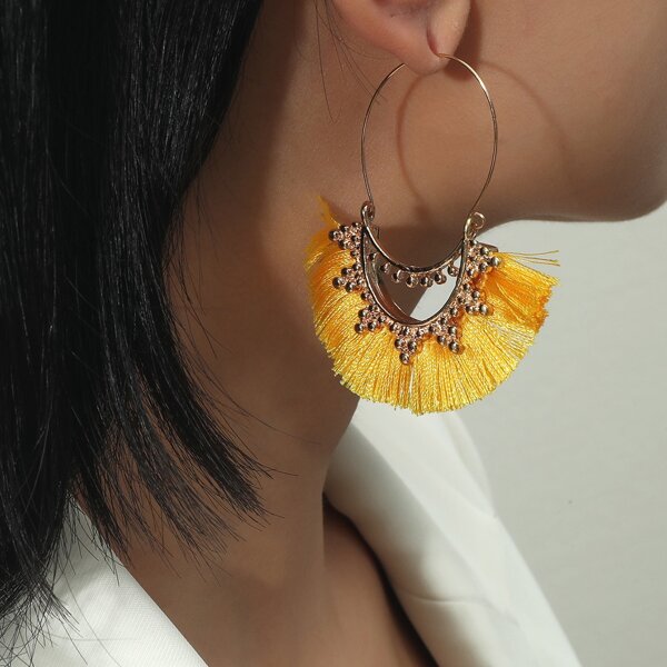 

Tassel Design Hoop Earrings, Gold