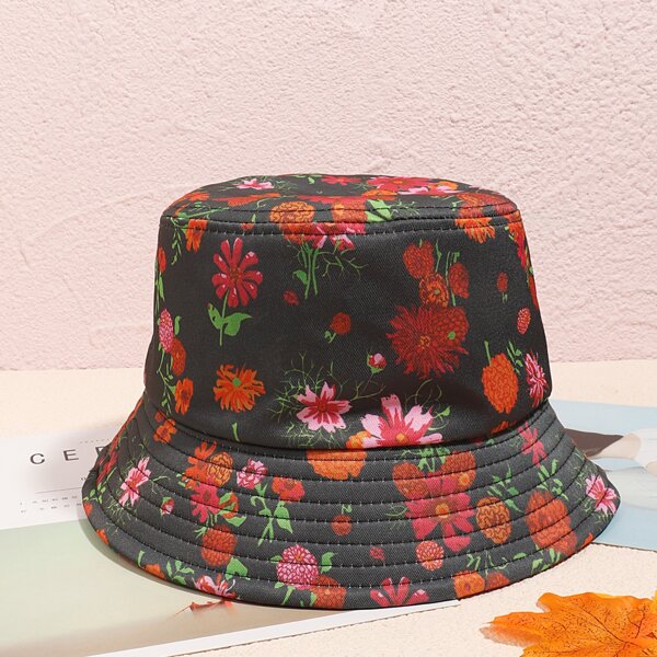 

Flower Print Bucket Hat, Black