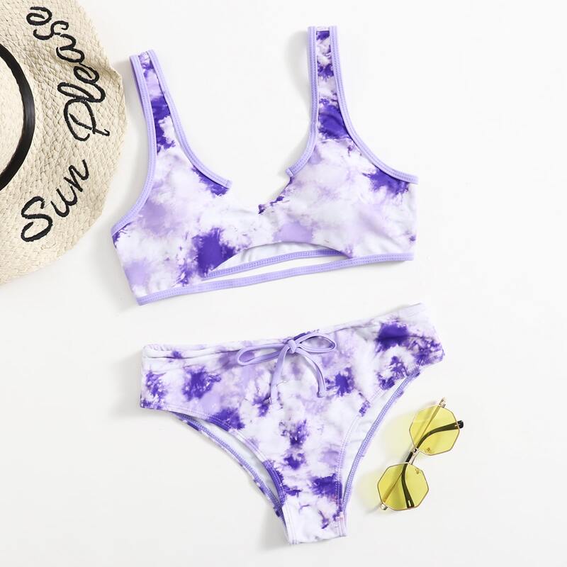 

Tie Dye Cut-out Bikini Swimsuit, Purple
