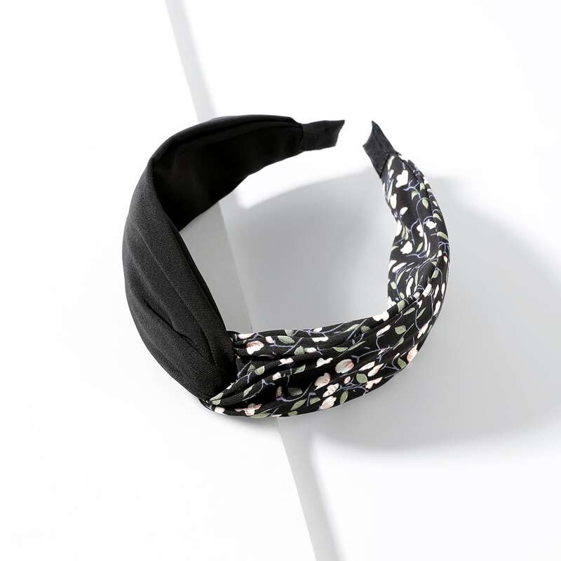 

Floral Print Wide Headband, Black