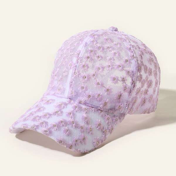 

Flower Embroidery Baseball Cap, Purple