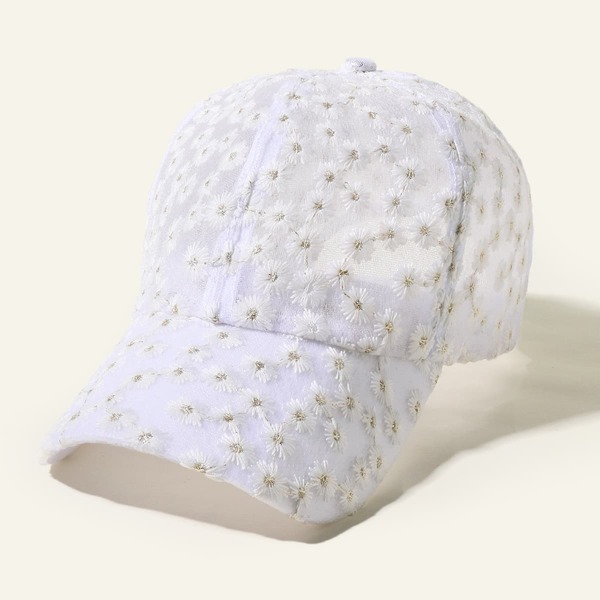 

Flower Embroidery Baseball Cap, White