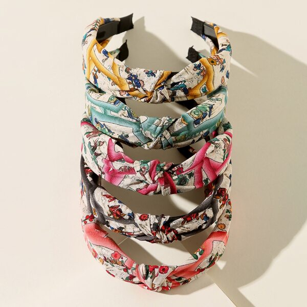 

5pcs Flower Print Hair Hoop, Multicolor