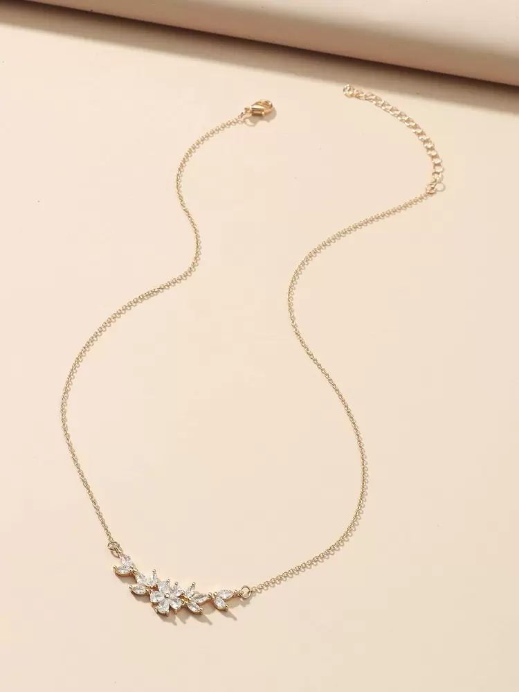 1pc Cubic Zirconia Flower Leaf Heart Snake Pendant Necklace, Gold Jewelry, Bridesmaid Gift, Gift For Her