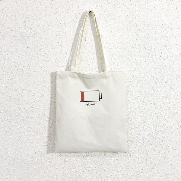

Letter Graphic Canvas Shopper Bag, White