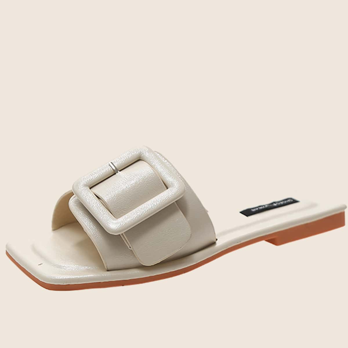 

Buckle Band Slide Sandals, White