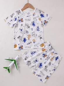 Niños Conjunto de pijama con estampado de robot - Multicolor - Ver 1