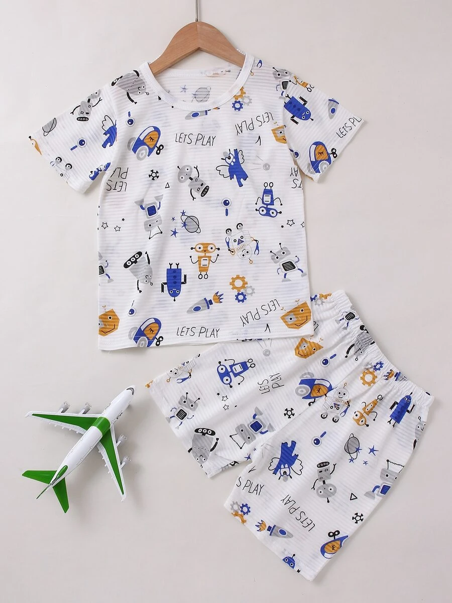 Niños Conjunto de pijama con estampado de robot - Multicolor - Ver 1