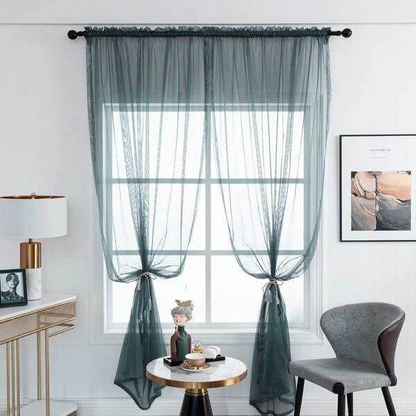 

Solid Color Single Panel Sheer Curtain, Dark green