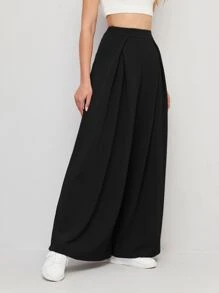 Seusyu Pantalones de pierna ancha fruncido - Negro - Ver 4