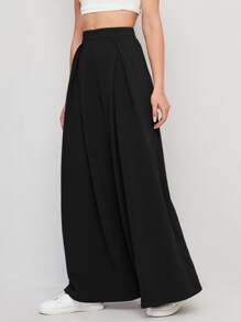 Seusyu Pantalones de pierna ancha fruncido - Negro - Ver 5