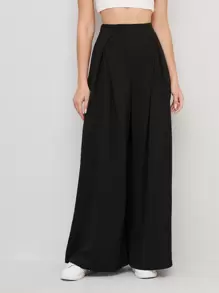 Seusyu Pantalones de pierna ancha fruncido - Negro - Ver 6