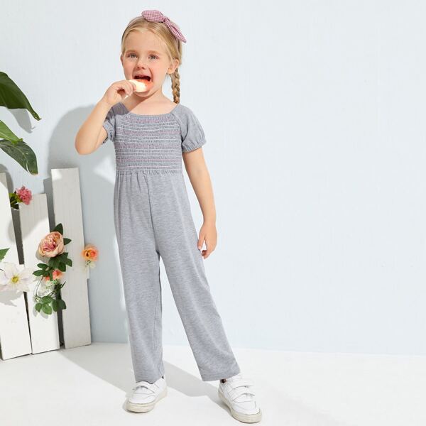 

Toddler Girls Striped Shirred Tee Jumpsuit, Light grey