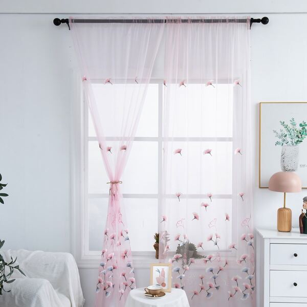 

Flower Embroidery Single Panel Curtain, Pink