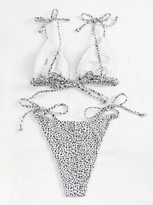 SHEIN Swim Summer Beach Dalmatian Micro Triangle Tie Side Bikini Set - Black and White - View 2