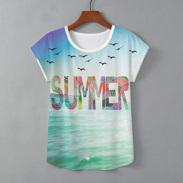 

Letter & Sea View Print Tee, Multicolor