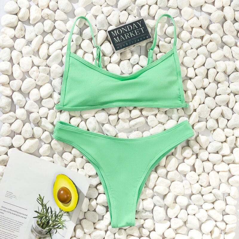 

Rib Cheeky Bikini Swimsuit, Mint green