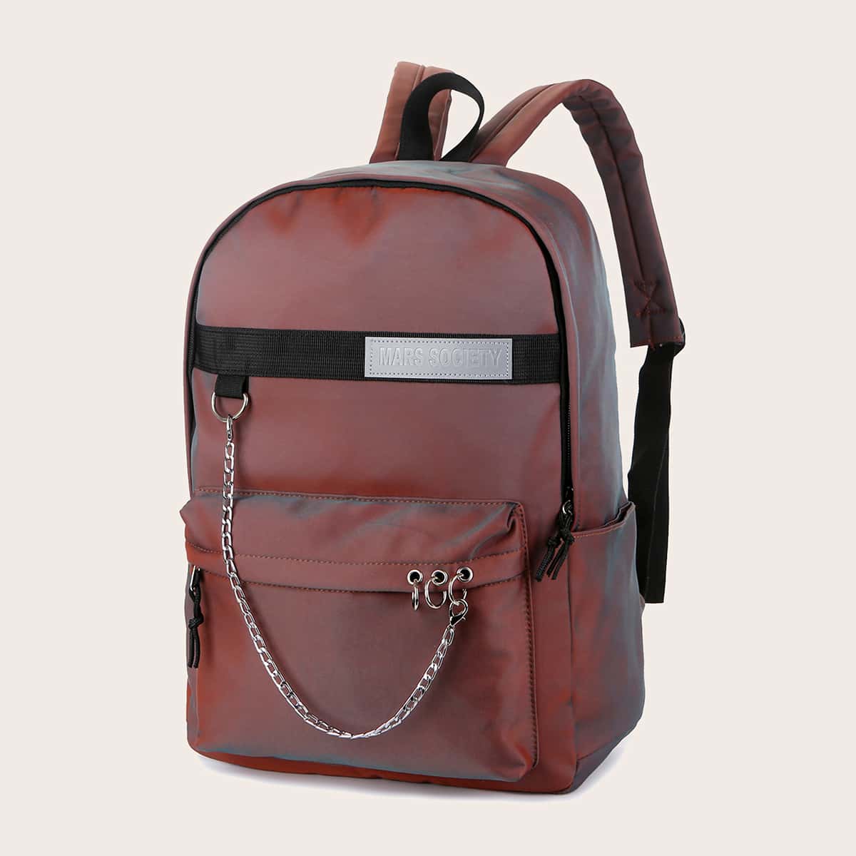 

Chain Decor Large Capacity Backpack, Redwood
