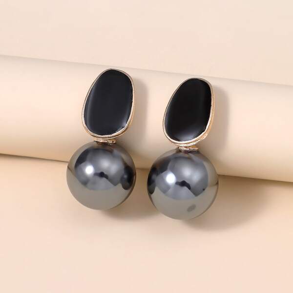

Faux Pearl Decor Earrings, Black
