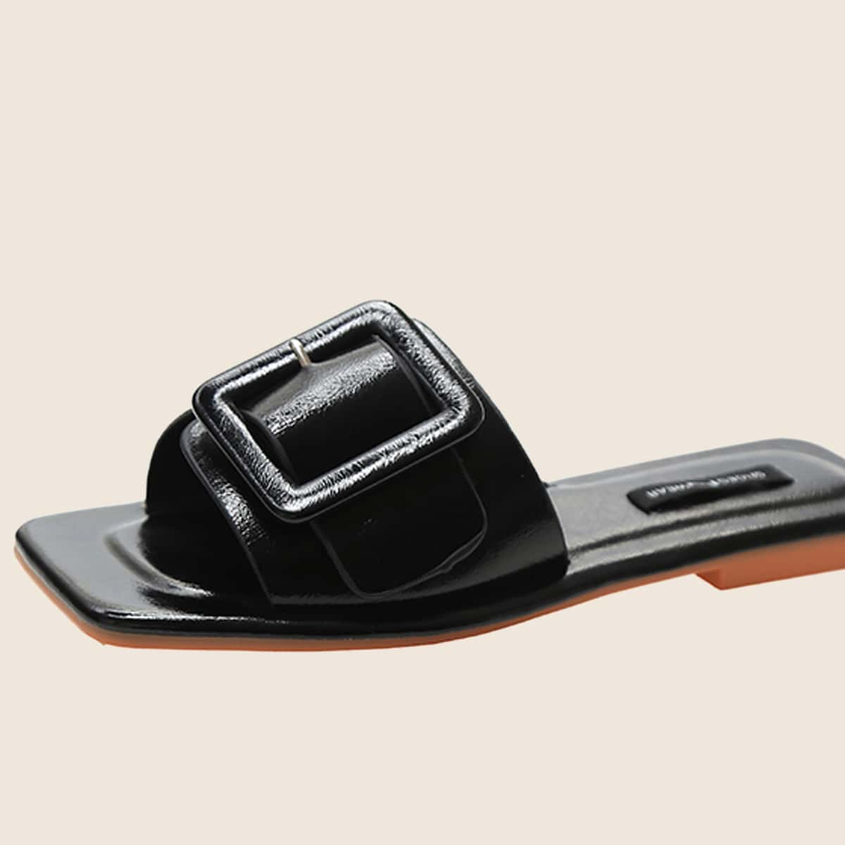 

Buckle Band Slide Sandals, Black