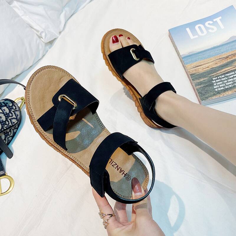 

Solid Ankle Strap Sandals, Black