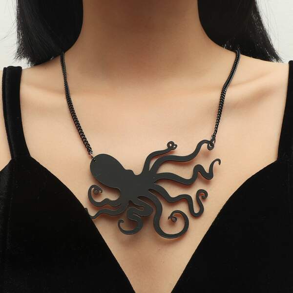 

Octopus Pendant Necklace, Black