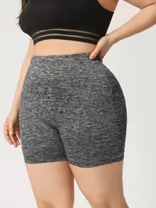 SHEIN EZwear Plus Marled Knit Cycling Shorts - Dark Grey - View 1