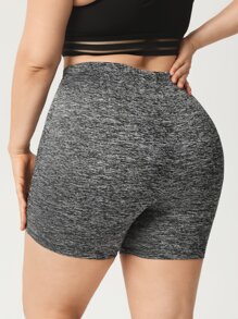 SHEIN EZwear Plus Marled Knit Cycling Shorts - Dark Grey - View 2