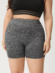 SHEIN EZwear Plus Marled Knit Cycling Shorts - Dark Grey - View 3