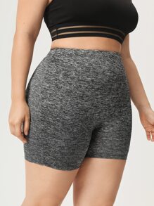 SHEIN EZwear Plus Marled Knit Cycling Shorts - Dark Grey - View 5