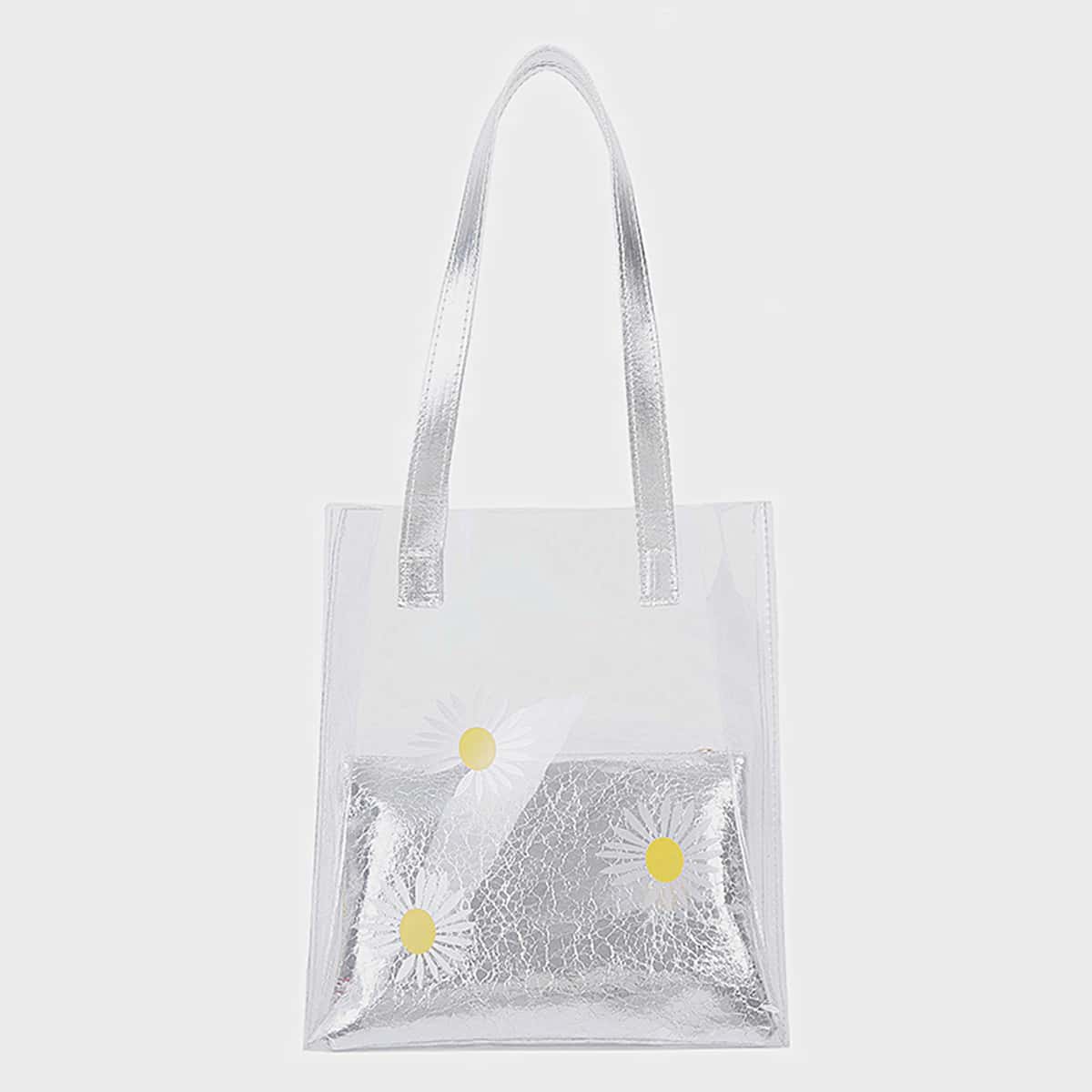 

Daisy Clear Tote Bag With Metallic Pouch