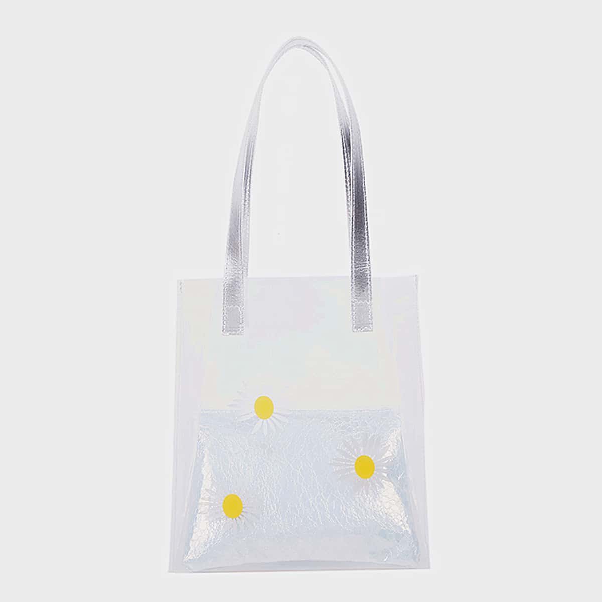 

Daisy Clear Tote Bag With Metallic Pouch, Multicolor