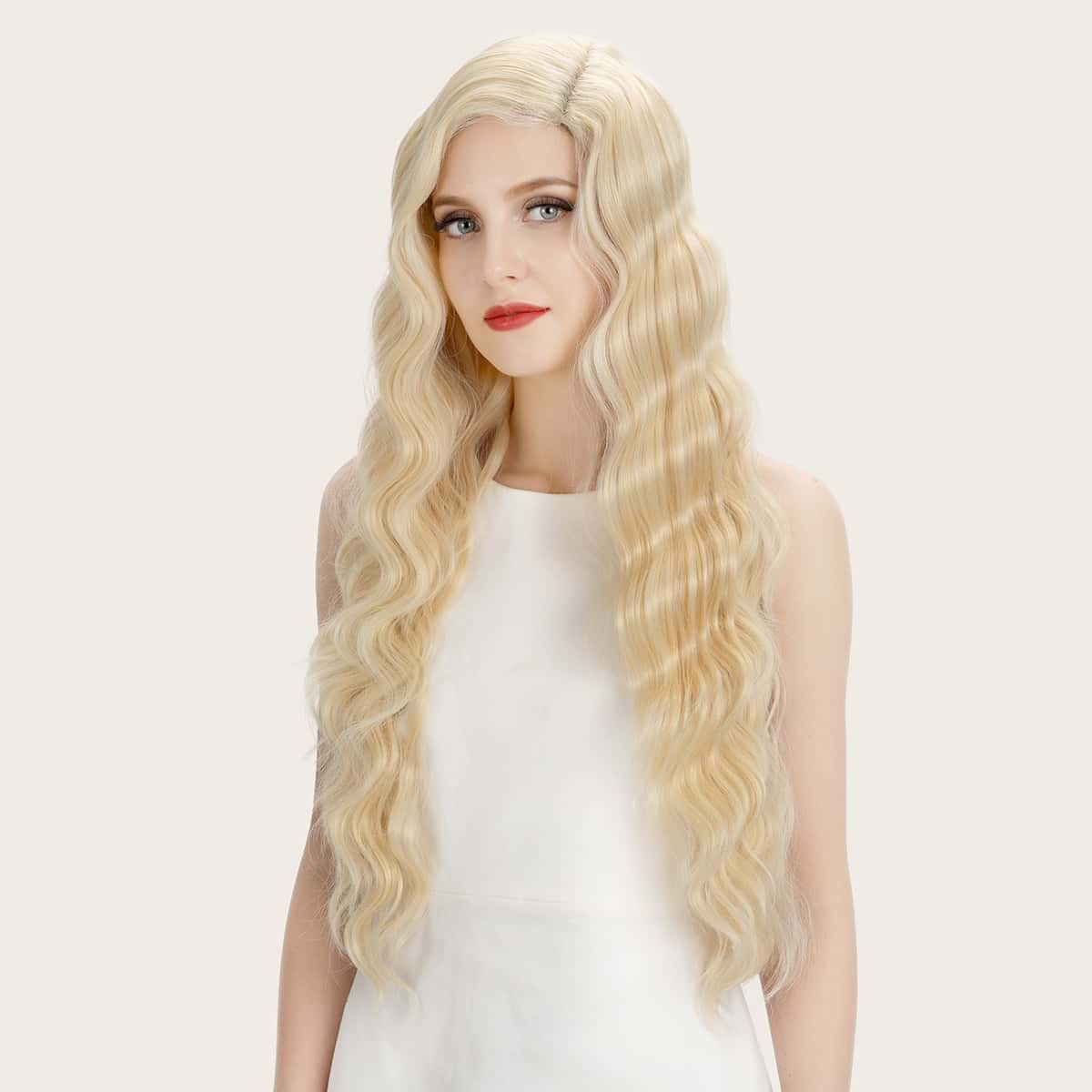 

Natural Long Curly Wig, Beige