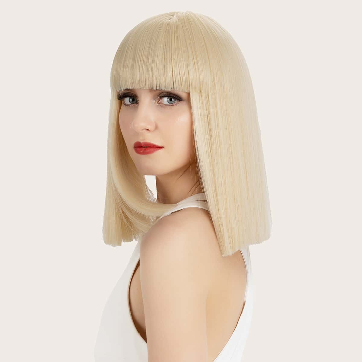 

Natural Straight Wig With Bangs, Beige