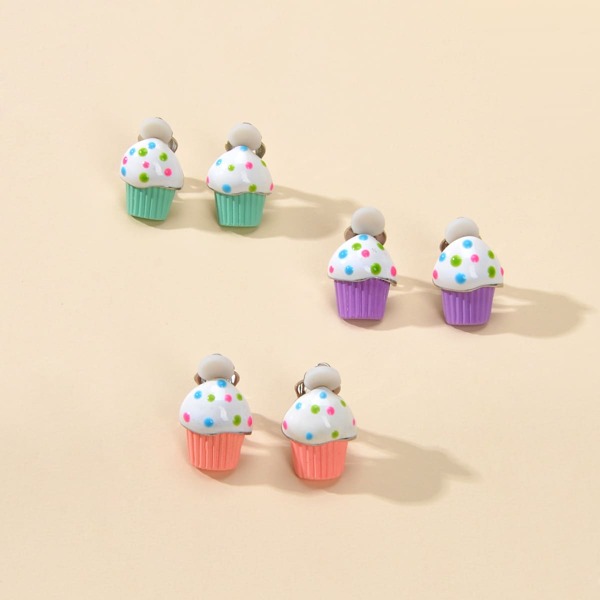 

3pairs Cake Design Earrings, Multicolor