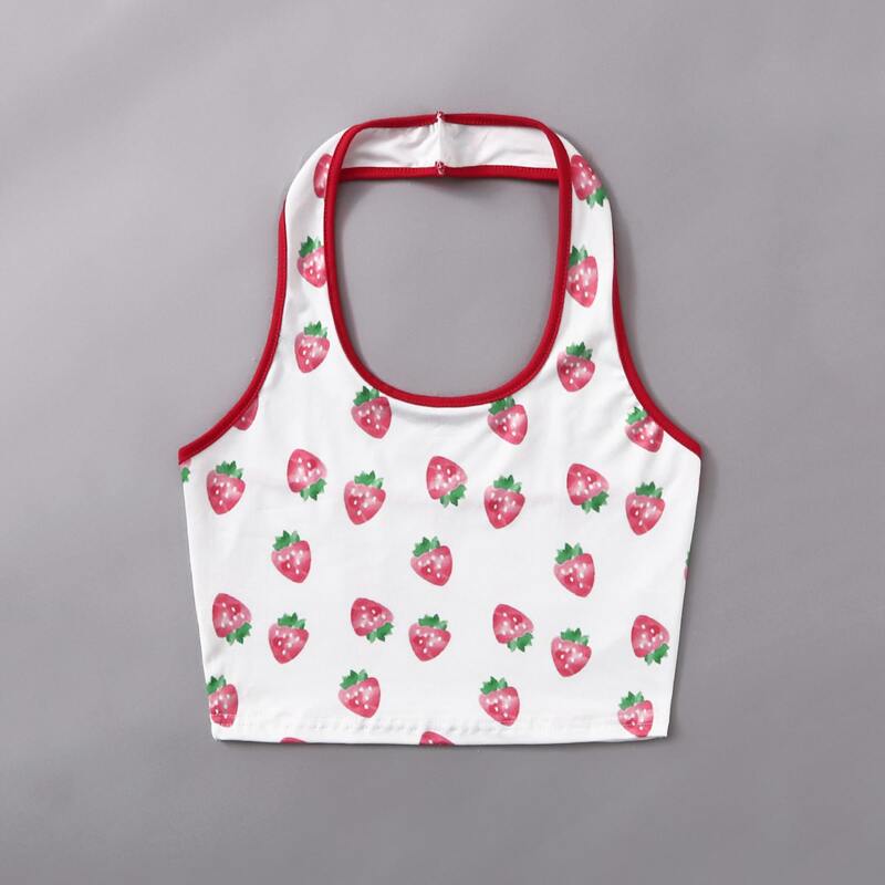 

Strawberry Ringer Halter Crop Top, Multicolor