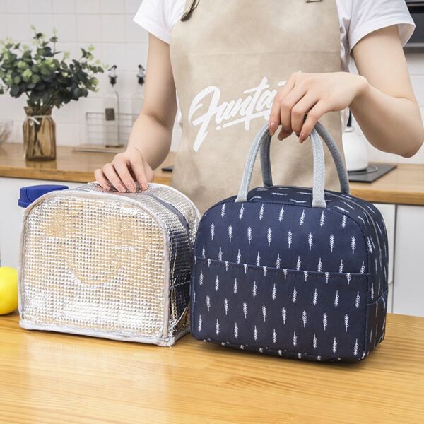 

1pc Plants Print Lunch Bag, Navy blue