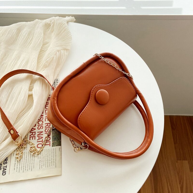 

Solid Chain Satchel Bag, Brown