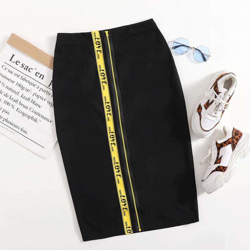 

Letter Tape Pencil Skirt, Black