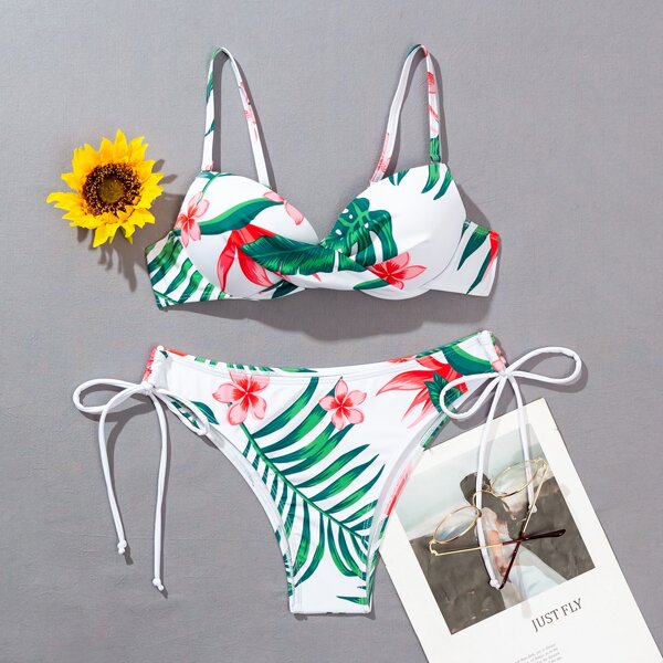 

Tropical Twist Push Up Tie Side Bikini Swimsuit, Multicolor