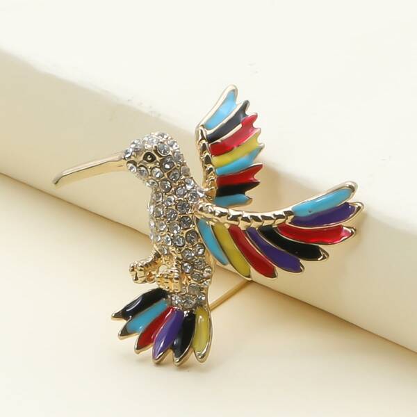 

Rhinestone Decor Bird Brooch, Multicolor
