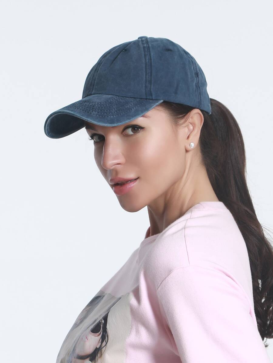 Plain Ponytail Baseball Cap - Navy Blue - View 1