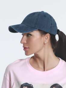 Plain Ponytail Baseball Cap - Navy Blue - View 3