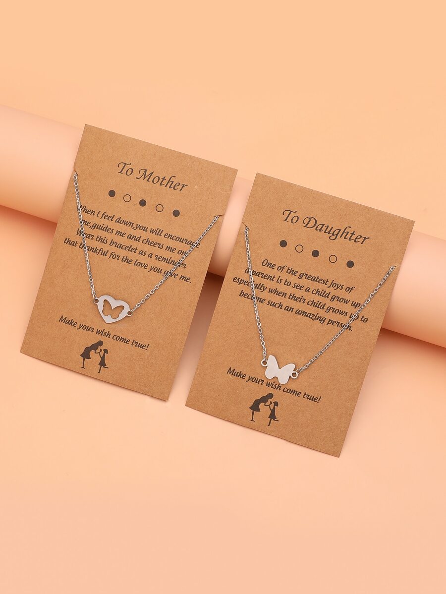 2pcs Butterfly Pendant Necklace - Silver - View 1