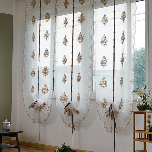 

Royal Embroidery Single Panel Sheer Curtain, Coffee brown