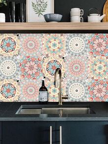 5pcs Abstract Flower Pattern Ceramic Tile Sticker - Multicolor - View 4