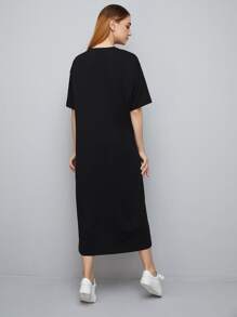 Seusyu Scarf Print Tee Dress - Black - View 2